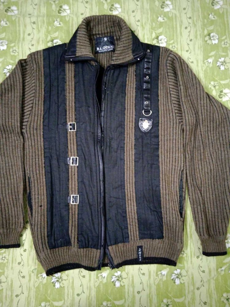 Vintage Olive Oswal Knit Zip-Up Winter Jacket