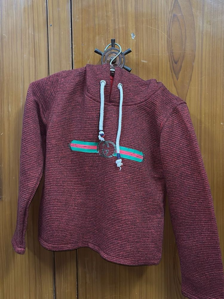 Maroon Hoodie with Logo Detail