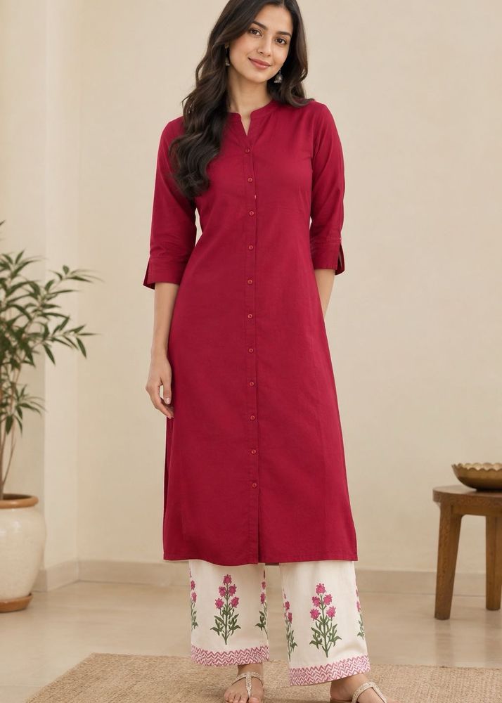 Maroon Straight Kurta with Printed Palazzos