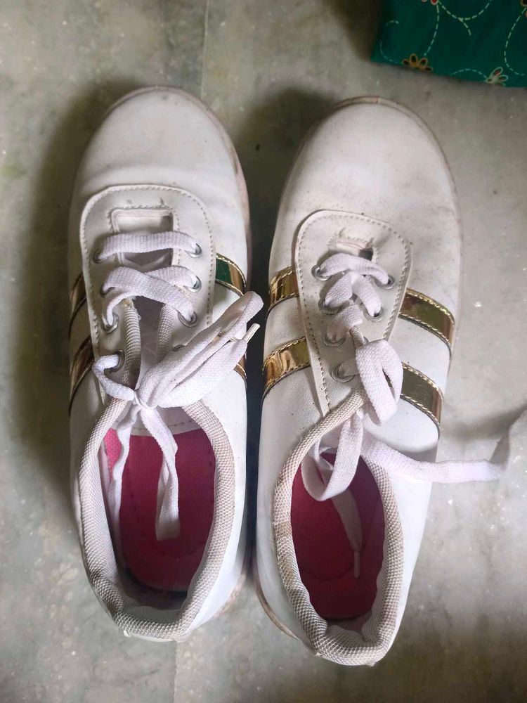 White &amp; Gold Sneakers