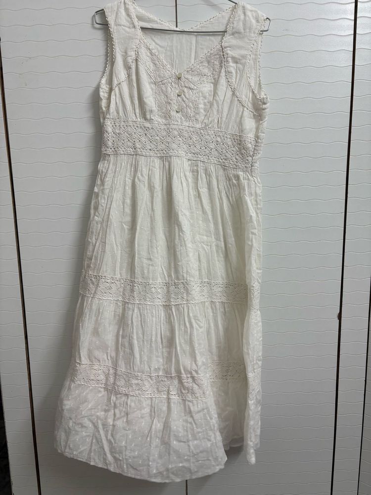White Broderie Lace Midi Dress