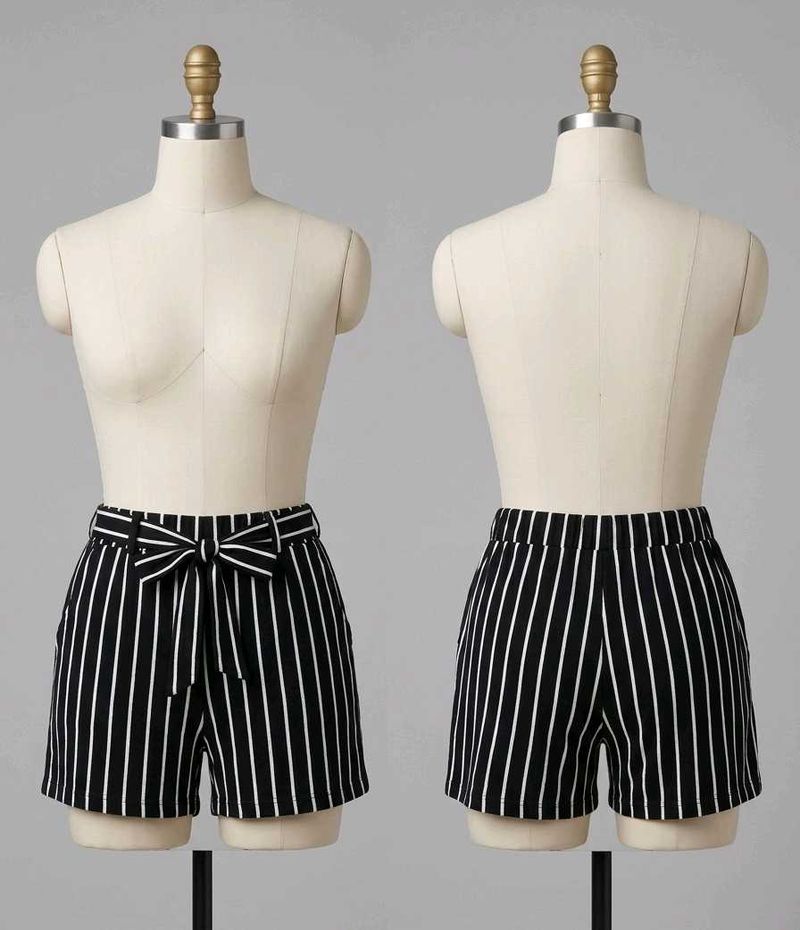 Striped High-Waisted Shorts with Bow Tie