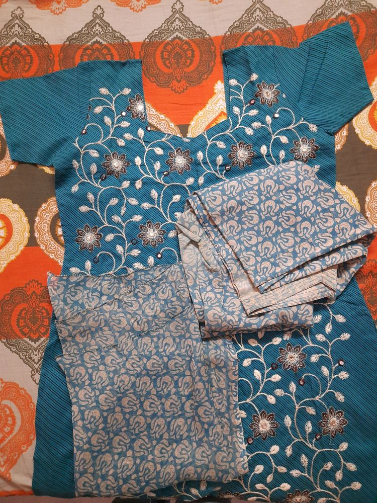 cotton mixed 3piece all over embroidery work