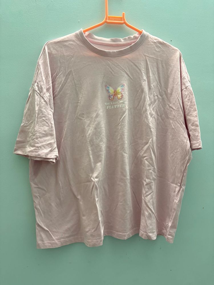 Oversized Cute Pink Butterfly Graphic T-shirt