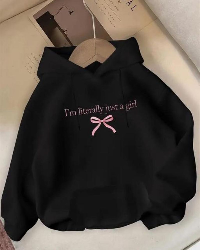 black hoodie i am literally just a girl hoodi