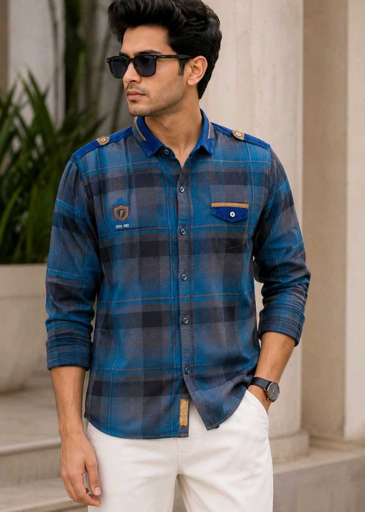 Funky Junky Premium Men Blue Checkered shirt