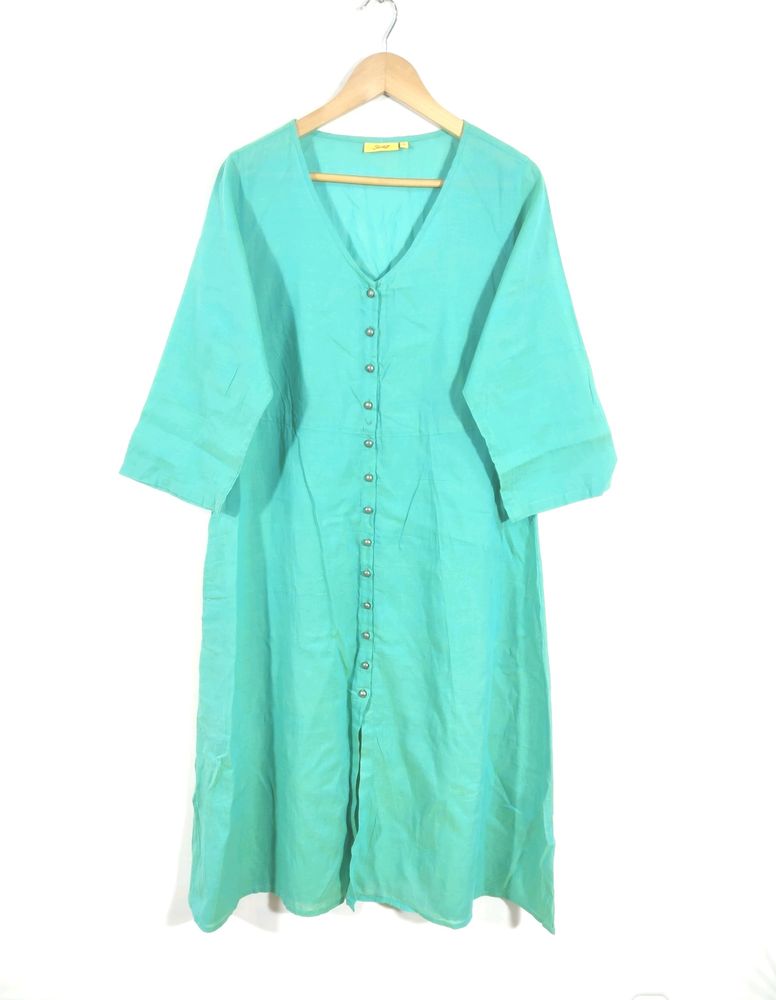 Rama Green V Neck 3/4th Sleeves Kurta (Women's)