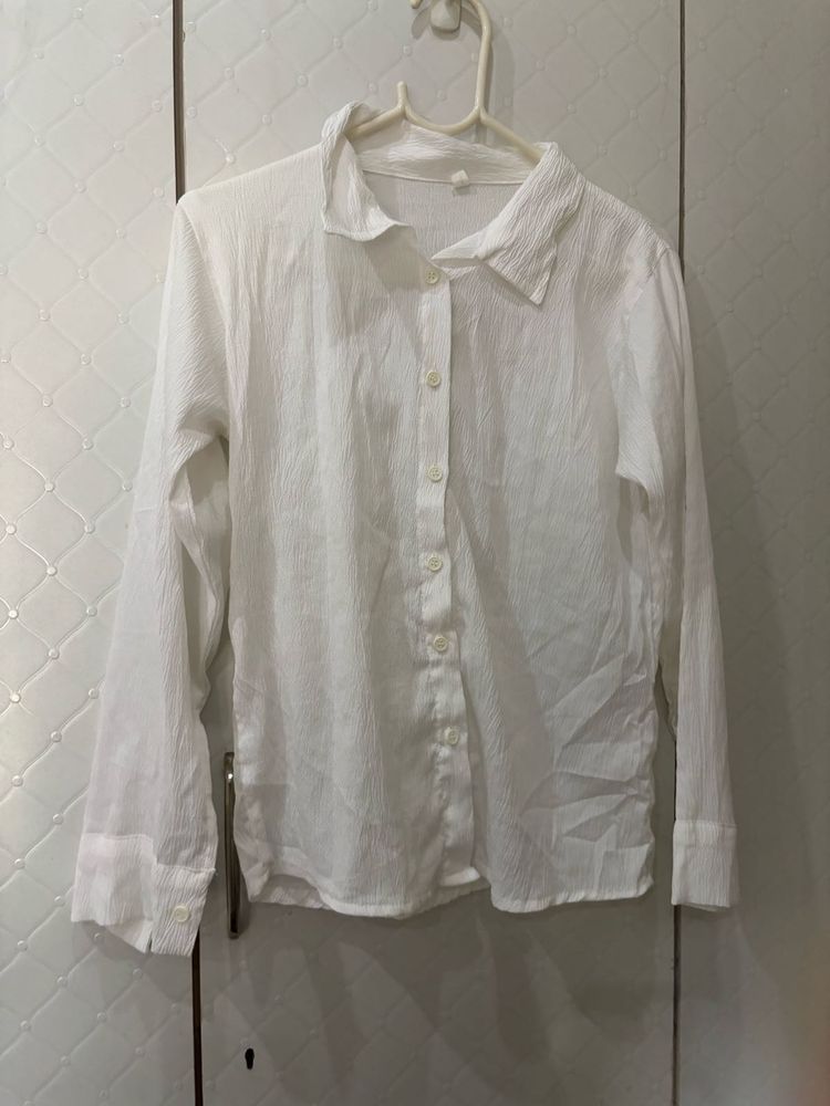 White Textured Button-Up Shirt