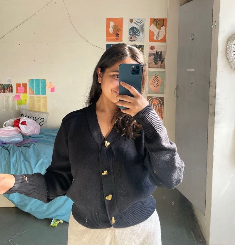 Cute Black Cardigan w/ Gold Hearts