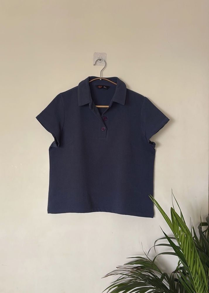 Navy Blue Top with Collar