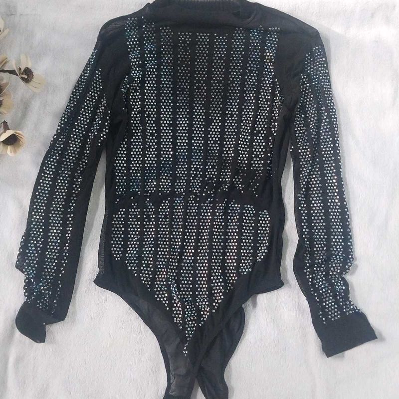 Sparkly Black Long Sleeve Bodysuit