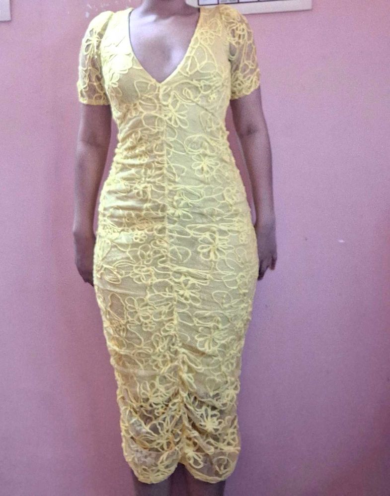 Yellow Lace Bodycon Dress