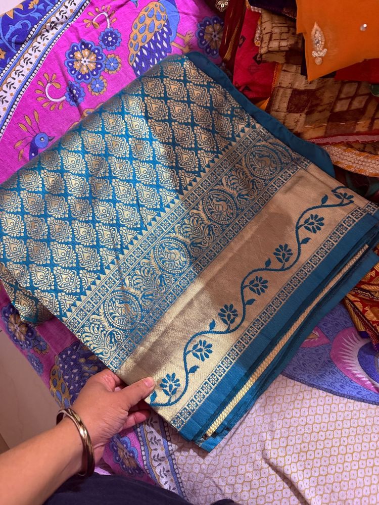 Beautiful Teal &amp; Gold Saree