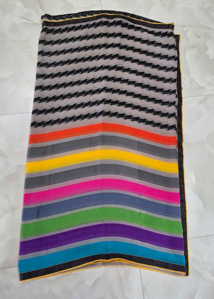 Vibrant Striped Chiffon Saree