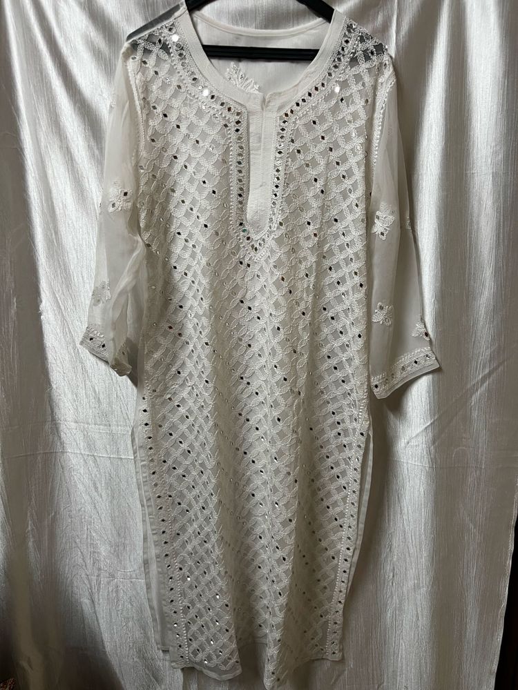 Elegant white Mirror Work Kurta
