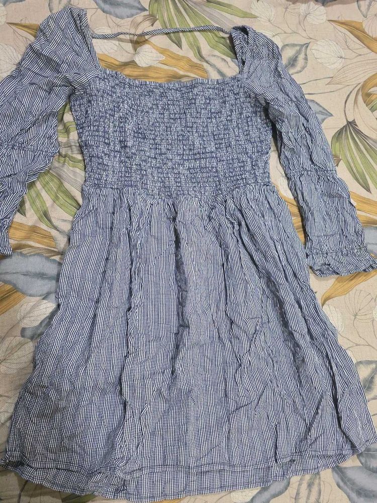 Blue &amp; White Striped Smocked Dress