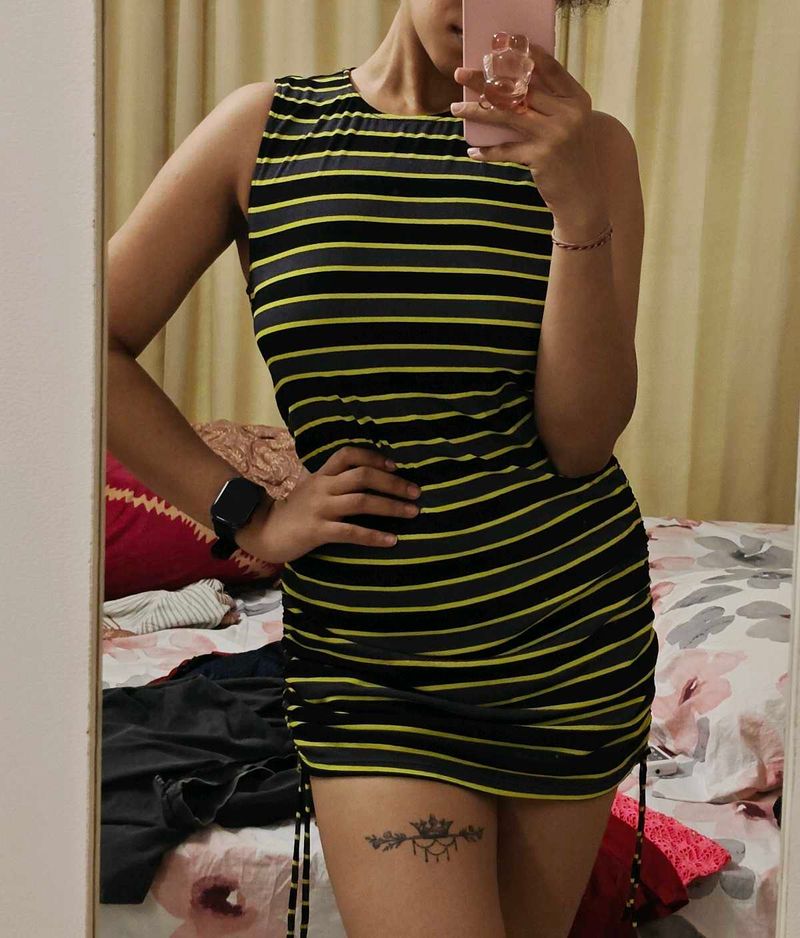 H&amp;M neon Striped Ruched Dress