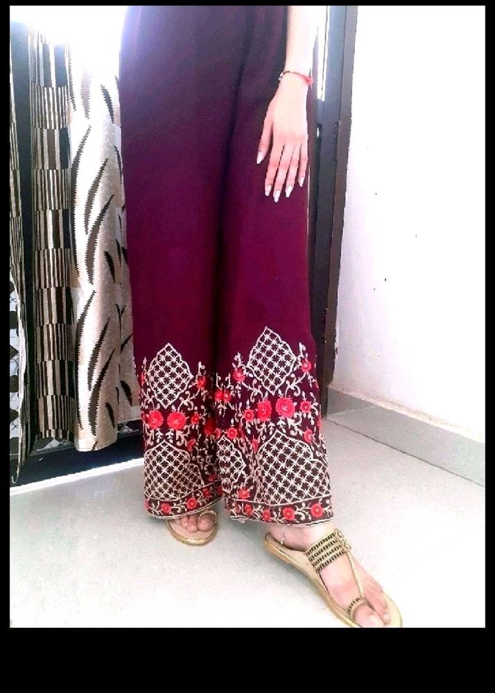 purple colour embroidered palazzo