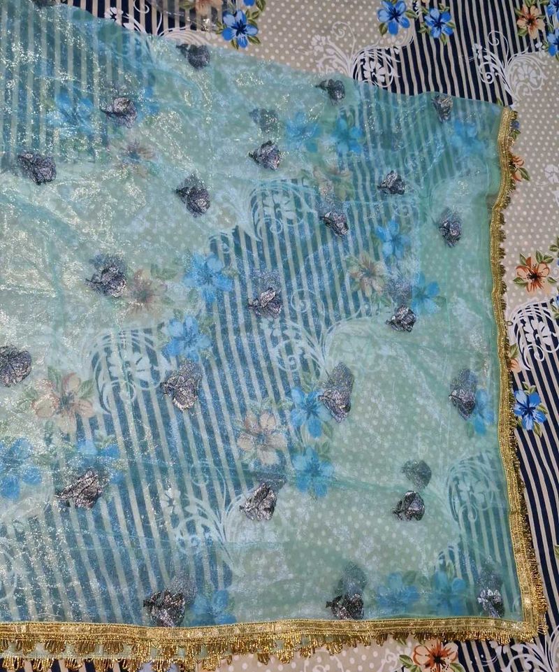Beautiful Teal Floral dupatta