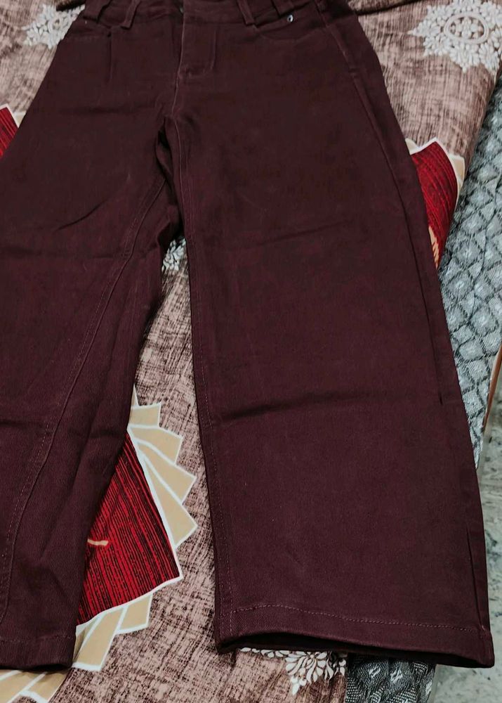 Maroon Wide-Leg Pants