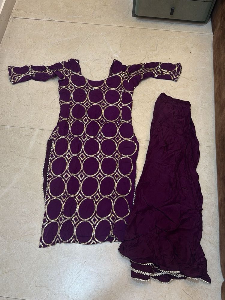 Elegant Purple Kurta Set with Foil Print