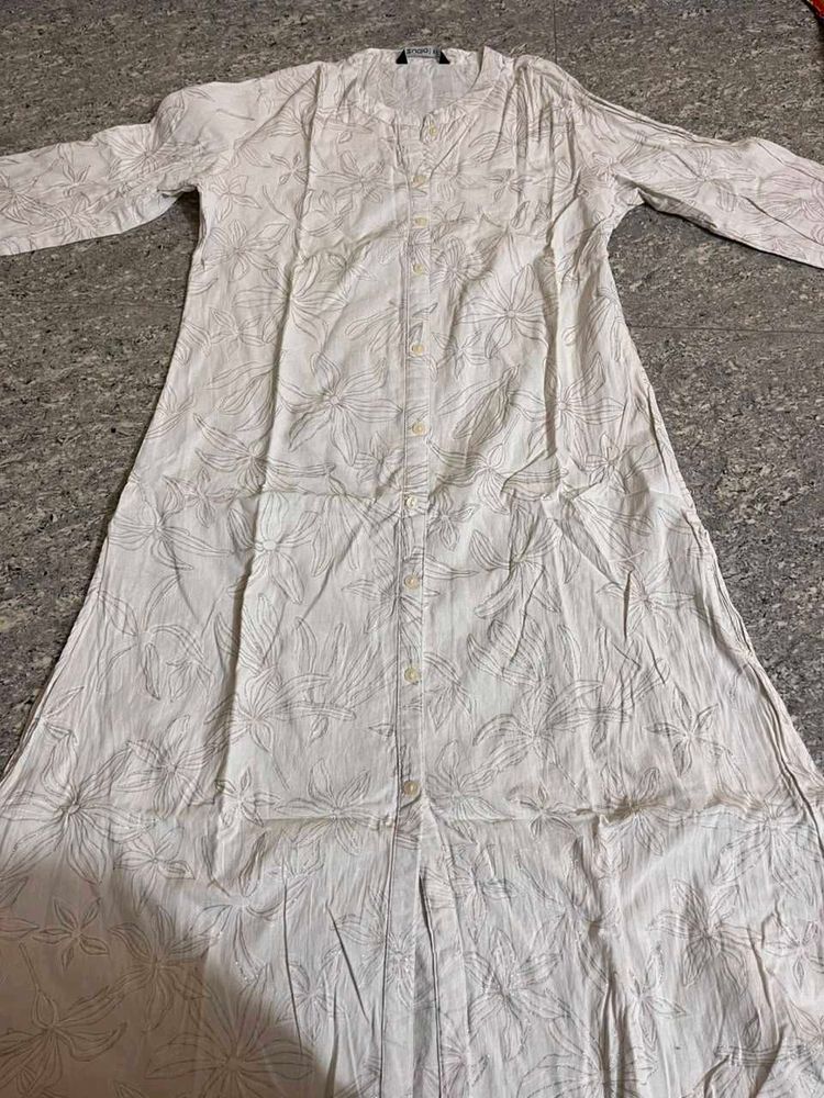 White Floral Print Kurta