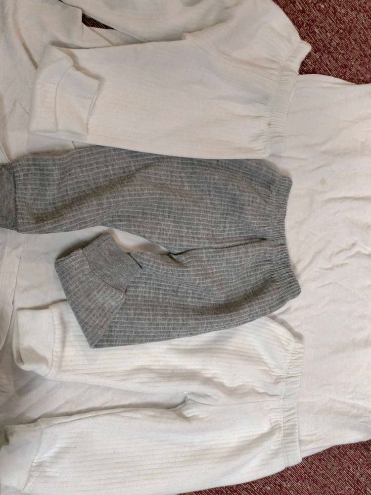 unisex 3-6 months White &amp; Grey thermal pants