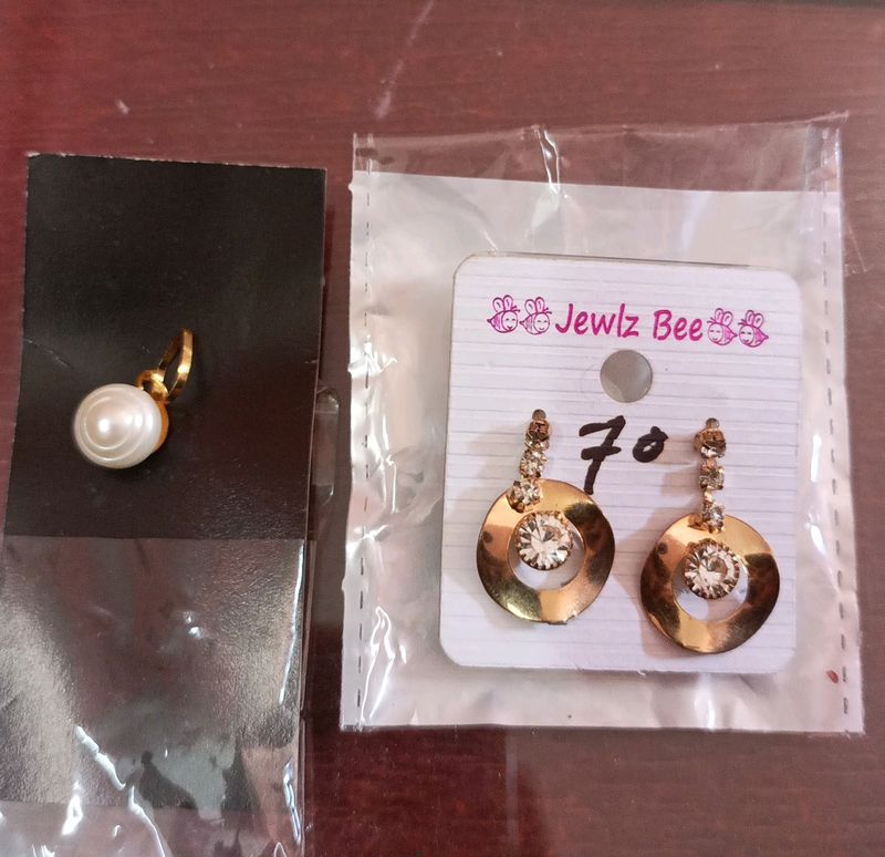 Pearl Pendant &amp; Stone Studded Ear Rings