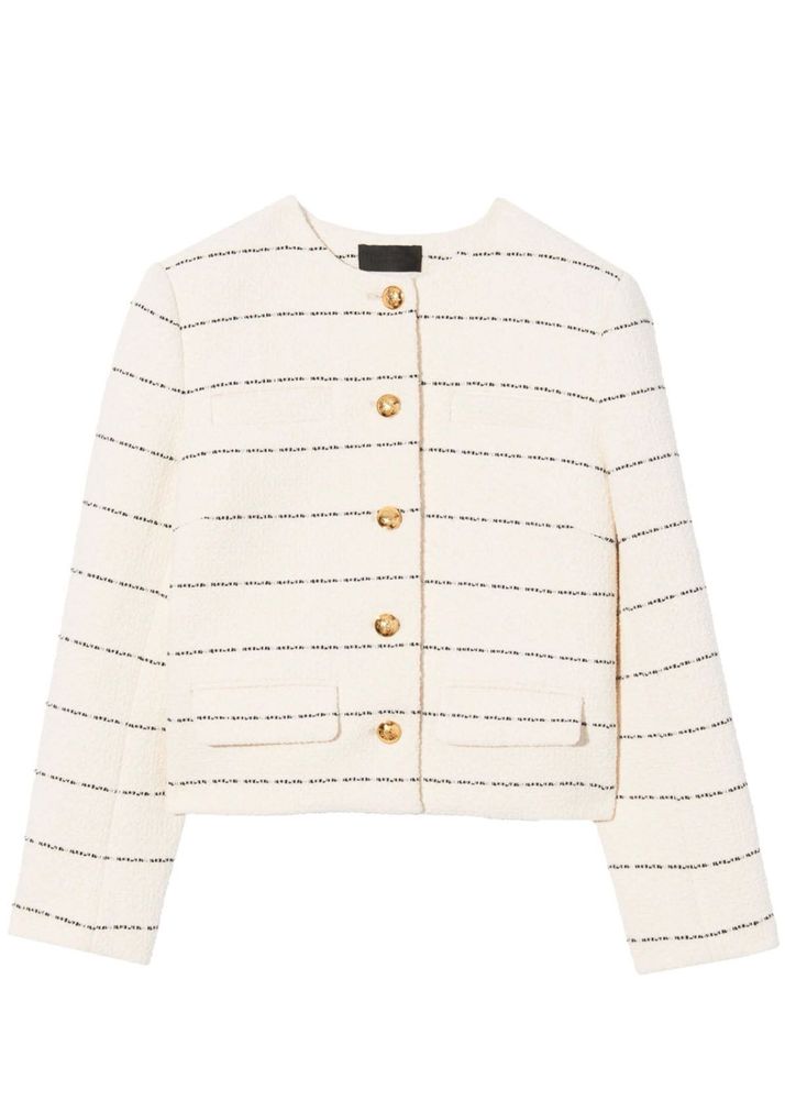 Cream &amp; black Striped tweed Jacket