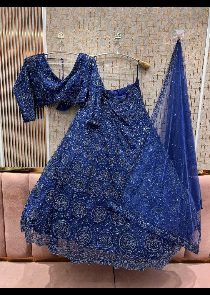 Stunning Blue Embroidered Lehenga Choli