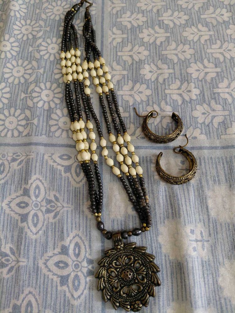 Boho Beaded Necklace &amp; Earrings Set