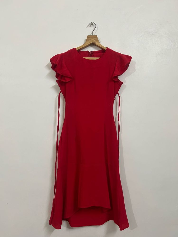 Koovs Red Ruffle Sleeve Dress