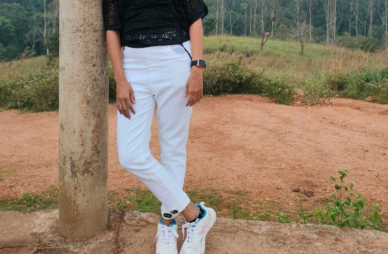 White Drawstring Waist Jeans