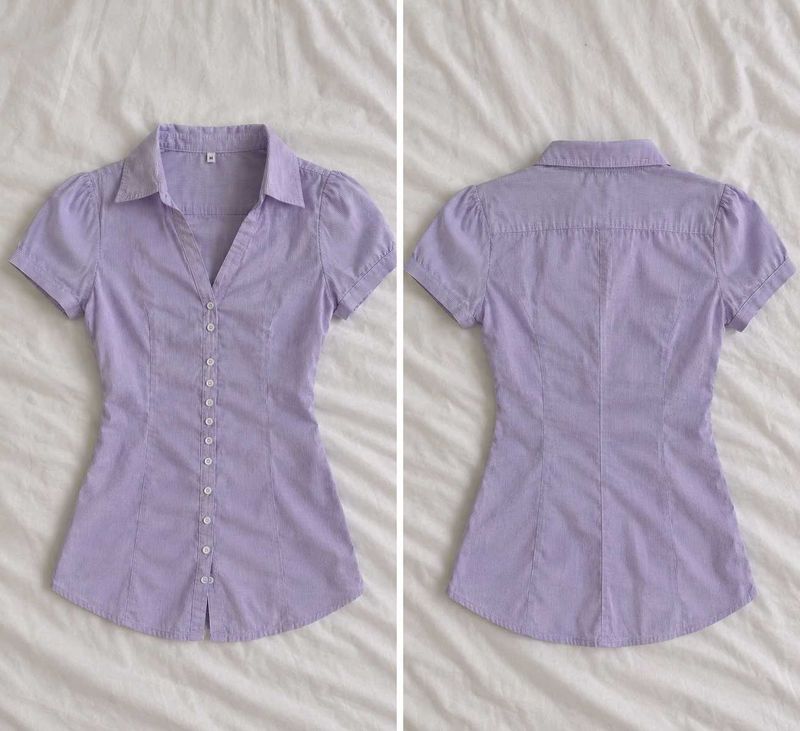 Chic Purple Striped Button-Up Top