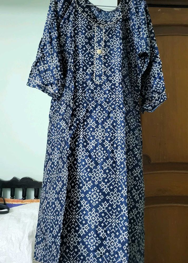 Navy Geometric Print Kurti Gaji Silk