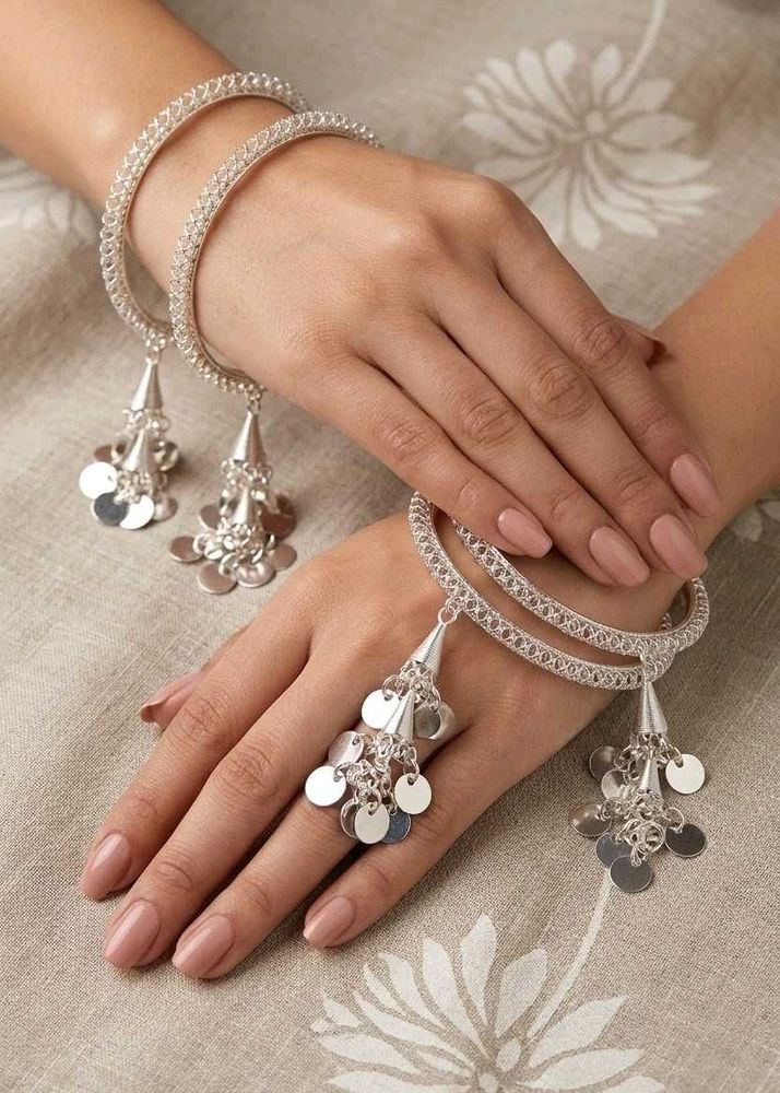 Silver Tone Statement Bangles with Charms