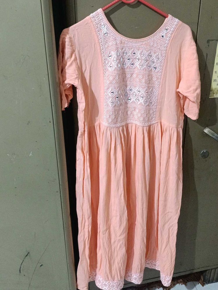 Peach Embroidered Kurta