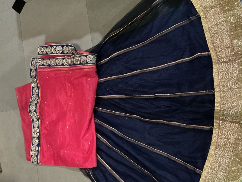 Elegant Blue Lehenga with Pink Choli