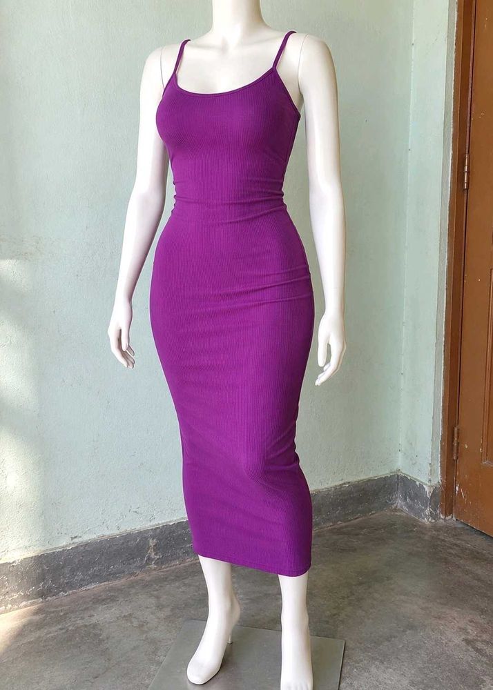 Purple Ribbed Spaghetti Strap Dress