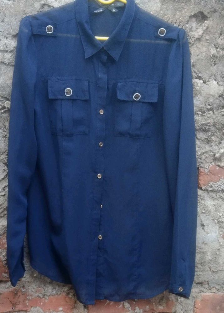 Chic Navy Blue Button-Up Shirt