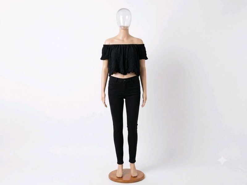 Black Off-Shoulder Lace Crop Top