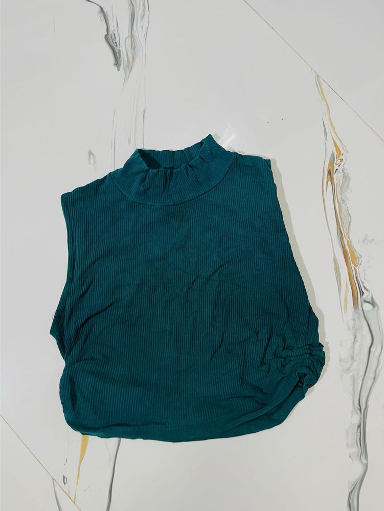 Teal Ribbed Mock Neck Top
