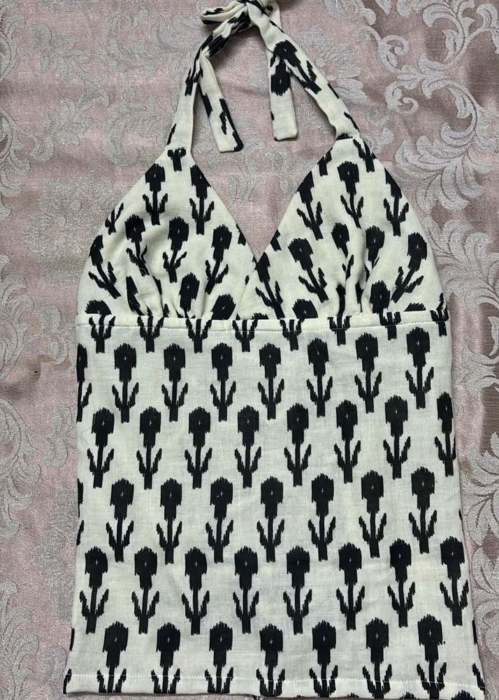 Boho Floral Halter Neck Short Kurti Top