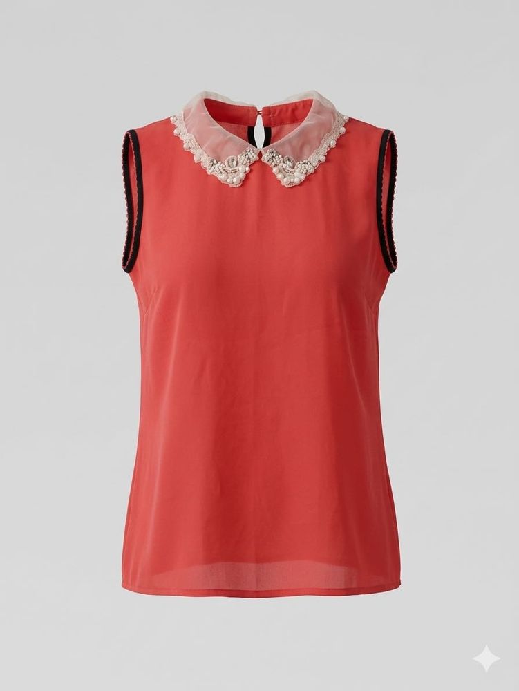 Chic Embellished Collar Sleeveless Top