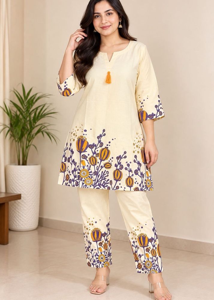 Cream Kurta with Floral Print