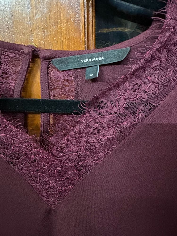 Vero Moda Burgundy Lace Trim Top