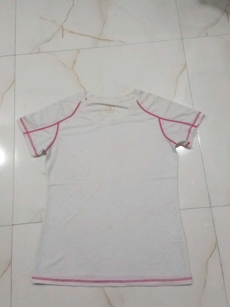 Women's White T-Shirt with Pink Accents