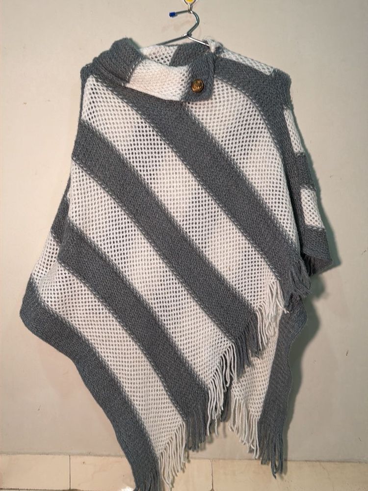 Chic Striped Knit Poncho