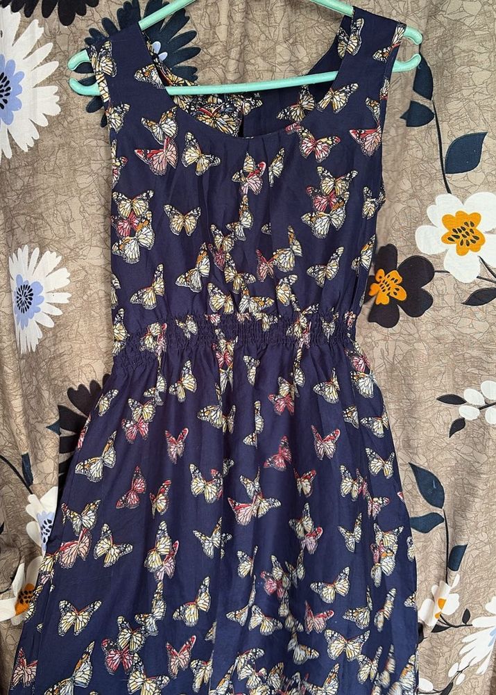 Cute Butterfly Print Navy Blue Dress
