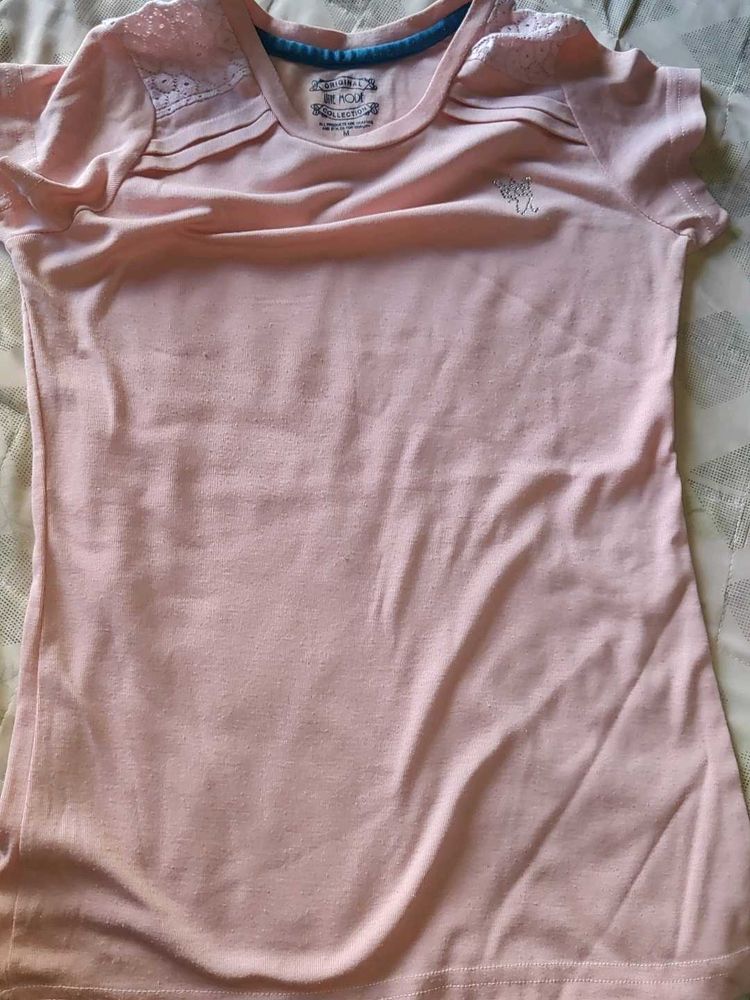 Pretty Pink T-Shirt with Lace Detail